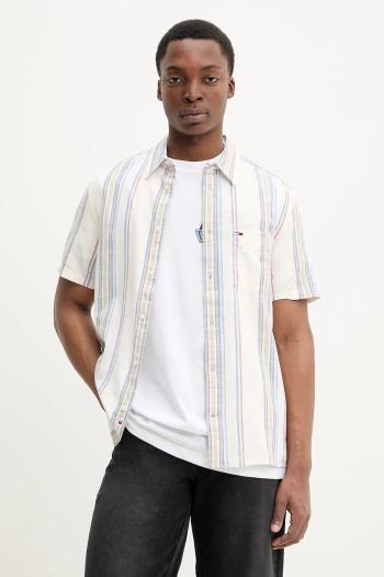 Bavlnená košeľa Tommy Jeans pánska, béžová farba, regular, s klasickým golierom, DM0DM21302