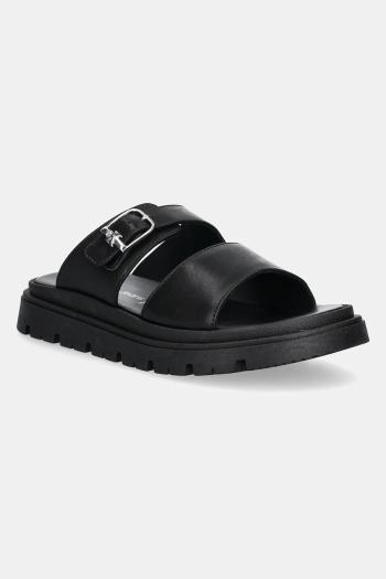 Detské kožené šľapky Calvin Klein Jeans čierna farba, V4B2-83055