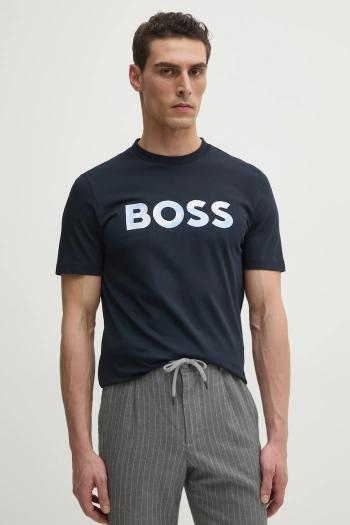 Bavlnené tričko BOSS pánske, tmavomodrá farba, s nášivkou, 50531309