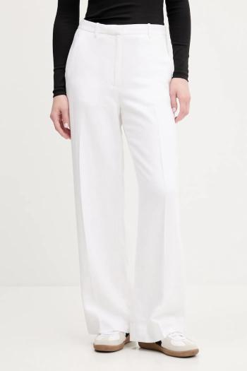 Ľanové nohavice Abercrombie & Fitch biela farba, široké, vysoký pás, KI156-5177