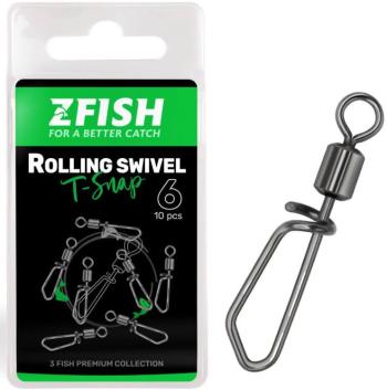 Zfish obratlík s karabínkou rolling swivel with t snap 10 ks - veľkosť 6 nosnosť 43 kg