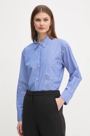 Bavlnená košeľa Tommy Hilfiger dámska, fialová farba, regular, s klasickým golierom