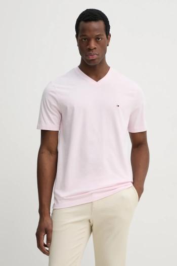 Bavlnené tričko Tommy Hilfiger pánske, ružová farba, jednofarebné, MW0MW39249
