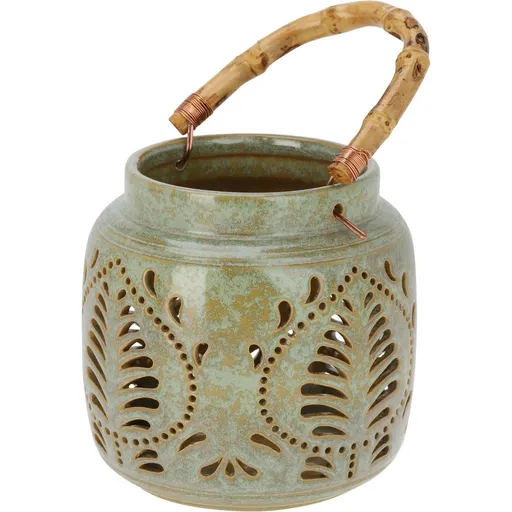 Lampáš porcelánový s bambusovým držadlom 14,5 x 14 cm, zelená