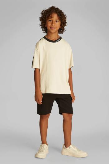 Detské bavlnené tričko Calvin Klein Jeans béžová farba, jednofarebné, IB0IB02457