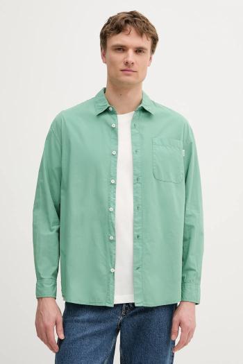 Bavlnená košeľa Pepe Jeans zelená farba, voľný strih, s klasickým golierom, PM309075