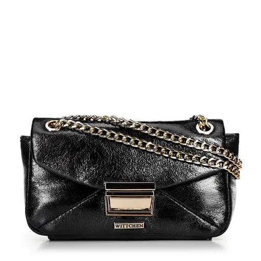 Mini crossbody kabelka z lesklej ekokože, čierna 100-4Y-216-1