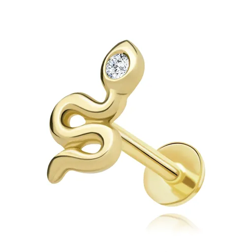 Labret do pery a brady v žltom zlate 585 - had s čírym zirkónom, vnútorný závit