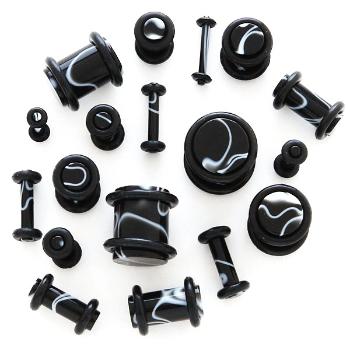 Čierny plug do ucha - biele vlnky - Hrúbka: 8 mm