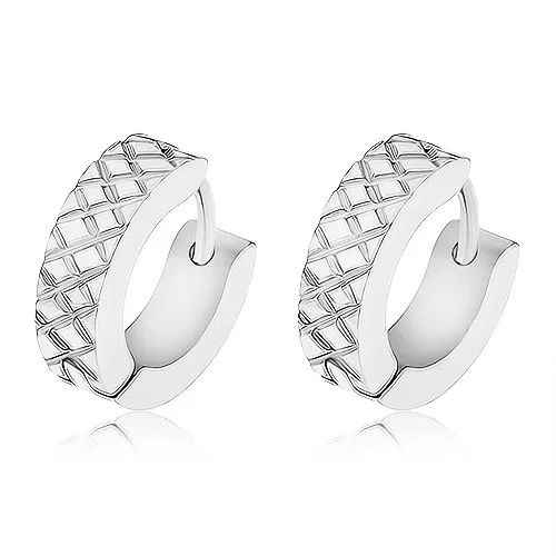Náušnice z ocele 316L striebornej farby, mriežkovaný vzor