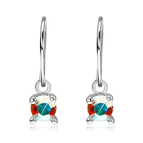 Strieborné visiace náušnice 925 - dúhový zirkón s paličkami