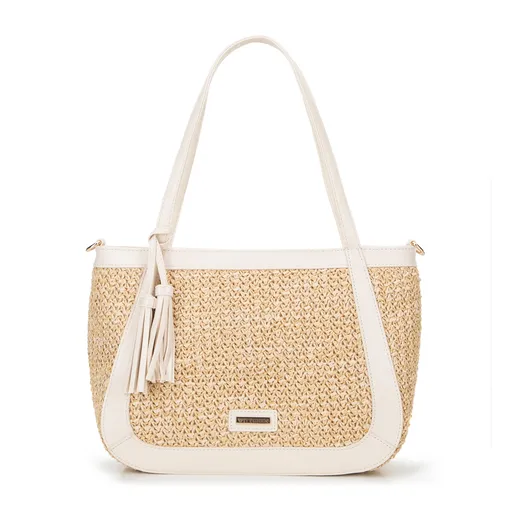 Dámska kabelka na rameno z výpletu béžovo-krémová 100-4Y-406-90