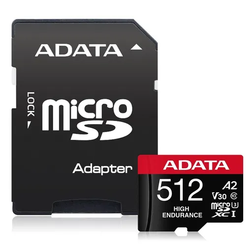 ADATA MicroSDXC karta 512GB High Endurance UHS-I C10 V30 A2 (R: 100/W: 85 MB/s) + SD adaptér