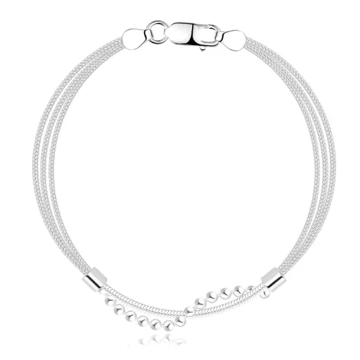 Trojitý strieborný 925 náramok - prepletená guličková a okrúhla retiazka