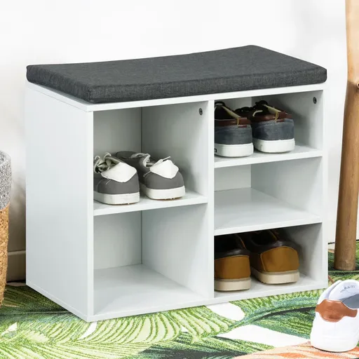 Haushalt international Policový sedací botník s šedým podsedákem, bílý