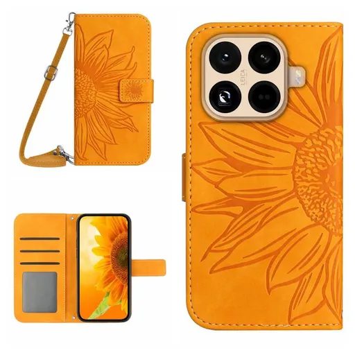 ART SUNFLOWER Peňaženkový kryt so šnúrkou pre Xiaomi 15T Pro oranžový
