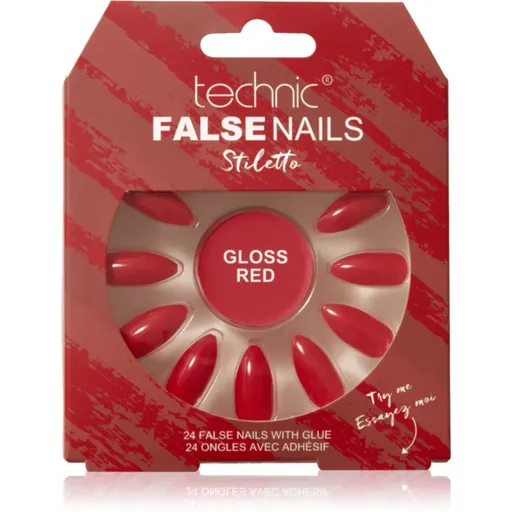 Technic Cosmetics False Nails Stiletto umelé nechty Gloss Red 24 ks
