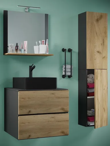 VCM 4dílná umyvadlová skříňka Lendas BL L se zrcadlem 60 cm + vysoká skříňka, antracit
