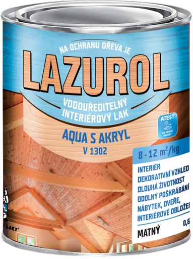 BARVY A LAKY HOSTIVAŘ LAZUROL AQUA S AKRYL - vodouriediteľný lak na nábytok a steny bezfarebný lesklý 0,6 kg