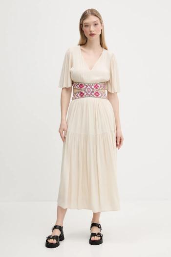 Šaty Desigual ELEMENT béžová farba, maxi, áčkový strih, 25SWVW98