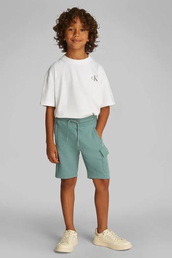 Detské bavlnené šortky Calvin Klein Jeans tyrkysová farba, nastaviteľný pás IB0IB02440
