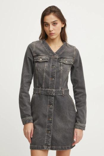 Rifľové šaty Tommy Jeans šedá farba, mini, rovný strih, DW0DW20154