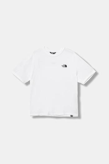Detské bavlnené tričko The North Face TEEN ESSENTIAL OVERSIZE SS TEE biela farba, s nášivkou, NF0A8EFPFN41