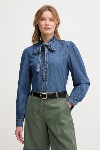 Bavlnená košeľa United Colors of Benetton tmavomodrá farba, regular, s viazaním vo výstrihu, 5RZKDQ0BE