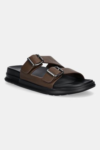 Kožené šľapky Tommy Hilfiger D DENSITY HILFIGER LTH SAND pánske, hnedá farba, FM0FM05414