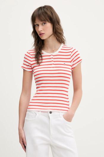 Bavlnené tričko Tommy Jeans dámske, červená farba, DW0DW19502