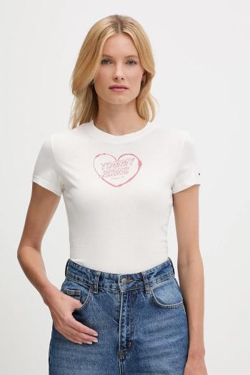 Bavlnené tričko Tommy Jeans dámske, biela farba, DW0DW21390