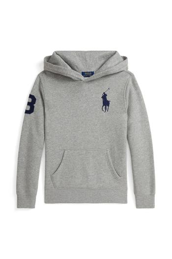 Detská mikina Polo Ralph Lauren šedá farba, s kapucňou, s potlačou, 323979316001