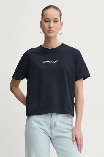 Bavlnené tričko Guess Jeans dámske, tmavomodrá farba, W5RI42 K8HM0