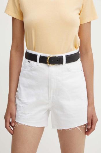 Rifľové krátke nohavice Pepe Jeans A-LINE SHORT UHW dámske, biela farba, jednofarebné, vysoký pás, PL801112TC1