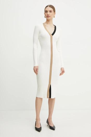 Šaty BOSS béžová farba, midi, priliehavé, 50537746