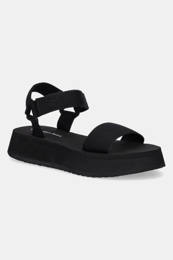 Sandále Calvin Klein Jeans SANDAL VELCRO WEBBING MG dámske, čierna farba, na platforme, YW0YW01693
