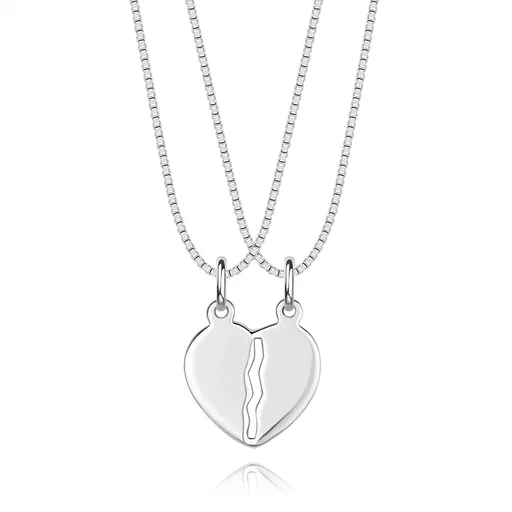 Náhrdelník zo striebra 925 - srdce s cik-cakovým výrezom, dve retiazky