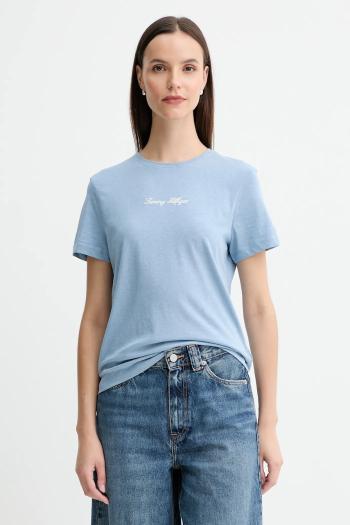 Bavlnené tričko Tommy Hilfiger dámske, modrá farba, WW0WW47460