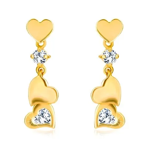Diamantové náušnice zo zlata 585 - drobné symetrické srdiečko s príveskom