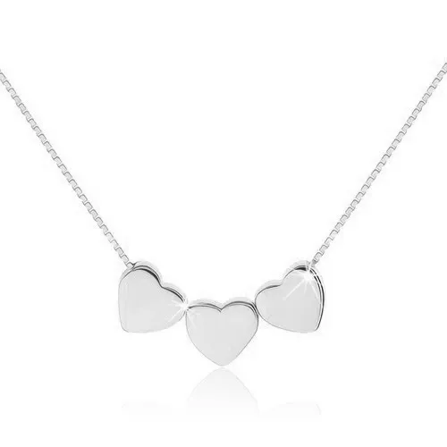 Strieborný 925 náhrdelník, tri malé lesklé srdiečka