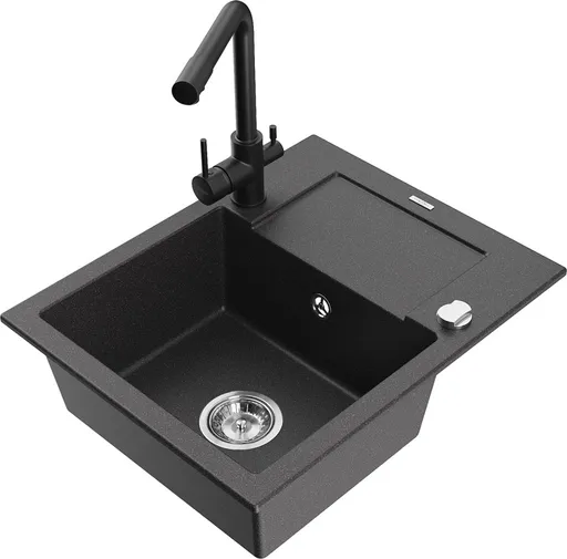 MEXEN/S MEXEN/S - Enzo granitový drez 1-miska s odkvapkávačom vrátane batérie Duero, čierna kropenatý 6506-76-671600-70