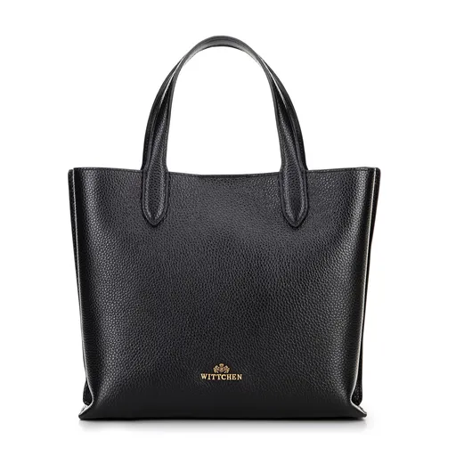 Dámsky trojkomorový kabelka z kože čierna 100-4E-217-1