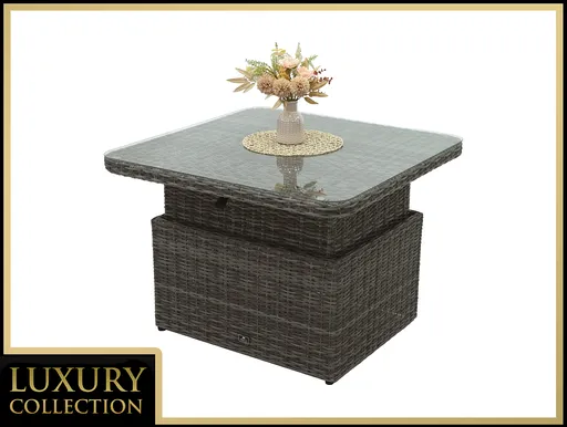 DEOKORK Ratanový stôl výsuvný jedálenský/odkladací 100 x 100 cm MALIBU (sivá)