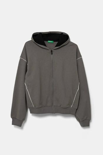 Detská bavlnená mikina United Colors of Benetton šedá farba, s kapucňou, jednofarebná, 3UNIC504T