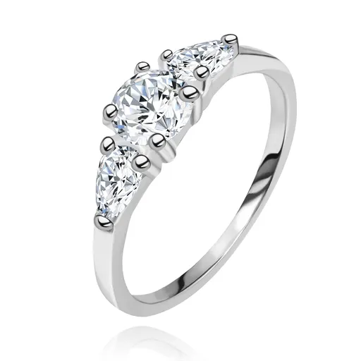 Prsteň zo striebra 925 - okrúhly zirkón s dvomi trblietavými lístkami - Veľkosť: 50 mm