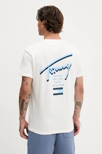 Bavlnené tričko Tommy Jeans pánske, biela farba, s potlačou, DM0DM21934