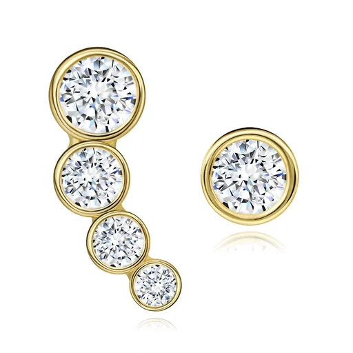 Zlaté náušnice 14K oblúk a kruh s čírymi zirkónmi