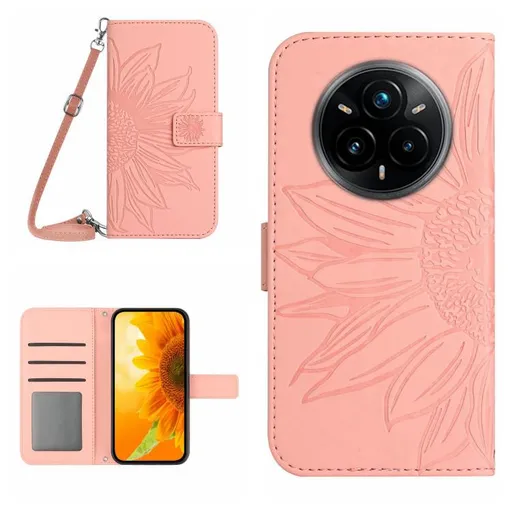 ART SUNFLOWER Peňaženkový obal so šnúrkou pre Realme 14 Pro+ 5G ružový