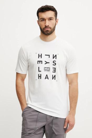 Tričko Helly Hansen SKOG RECYCLED GRAPHIC pánske, biela farba, s potlačou, 63082