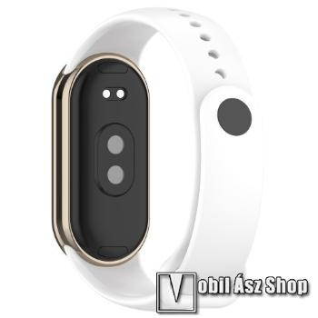 Okosóra szíj - FEHÉR - szilikon, prémium, fém csatlakozós, 102+119mm hosszú - Xiaomi Smart Band 8, 8 NFC, 9, 9 NFC